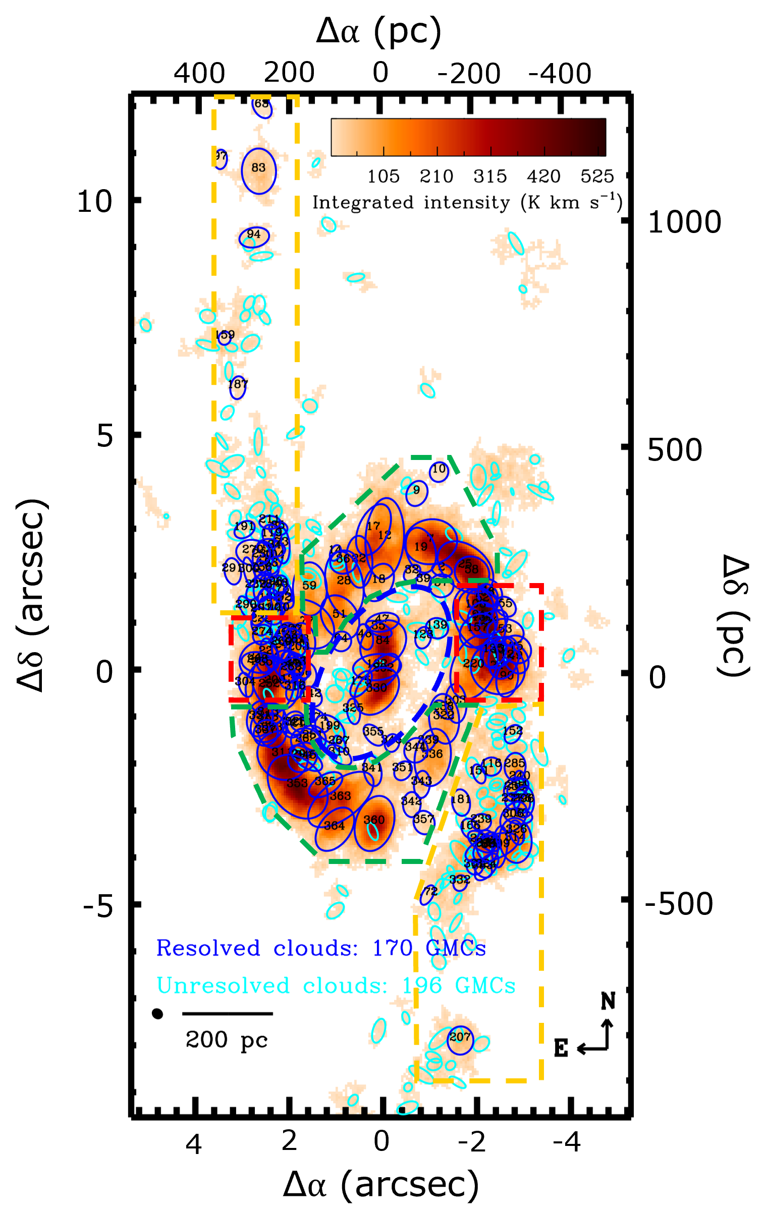 GMC identification overlay on NGC 5806 nuclear ring